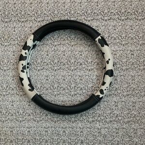 Pro Elite Black and White Cow Print Faux Leather Steering Wheel Cover